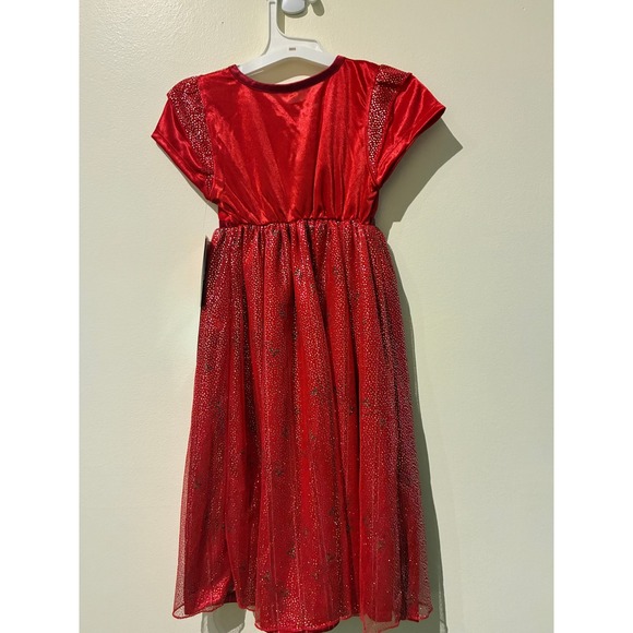 Disney Princess Red Sparkle Mesh Dress Girls Size 4T Short Sleeve Shimmer - Picture 3 of 5